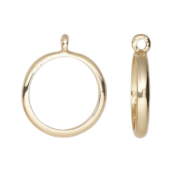 Drop, gold-finished "pewter" (zinc-based alloy), 22mm open round. Sold per pkg of 4. image number 0