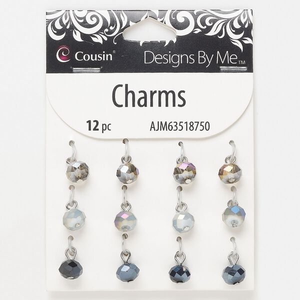 Drop, silver-finished steel and glass, metallic gold / grey / blue, 8 x 5.5mm rondelle. Sold per pkg of 12. image number 0