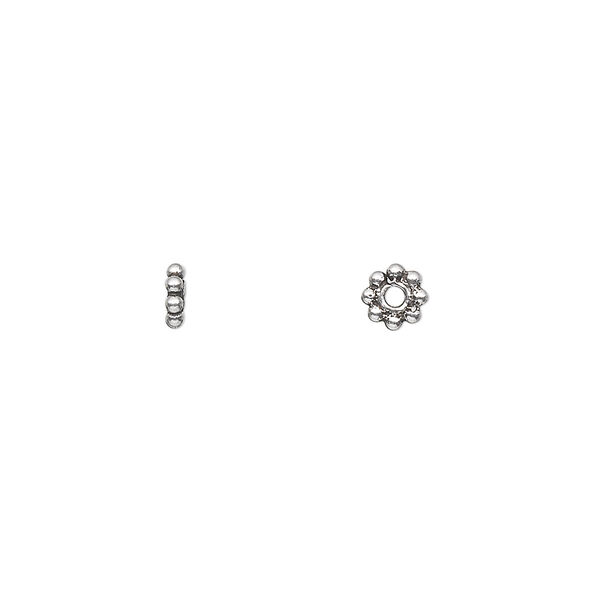 Bead, antiqued sterling silver, 5x1mm beaded flat rondelle. Sold per 1/4 troy ounce pkg, approximately 40-45 beads. image number 0
