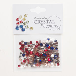 Flat back mix 1pkg144 cobalt and sapphire foil back, Crystal Passions&reg; rhinestone 3.00-4.80mm hotfix round SS12 / SS16 / SS20