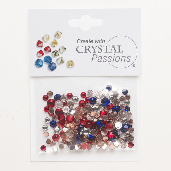 Flat back mix 1pkg144 cobalt and sapphire foil back, Crystal Passions&reg; rhinestone 3.00-4.80mm hotfix round SS12 / SS16 / SS20 image number 0