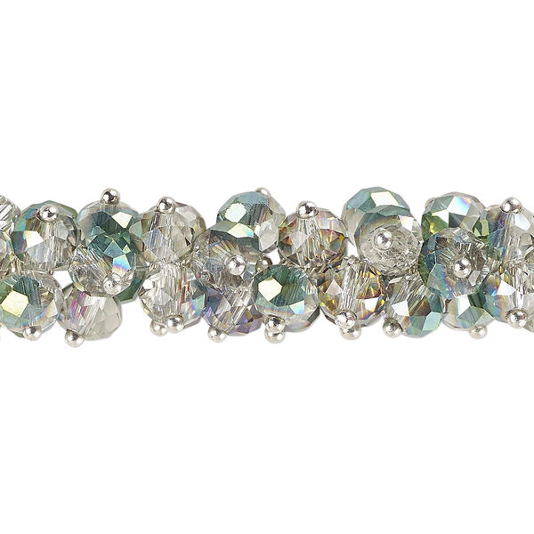 Drop, crystal and silver-plated copper, clear vitrail, 12mm wide cluster with 6x5mm faceted rondelle. Sold per 7-1/2 inch strand, approximately 120 drops. image number 0