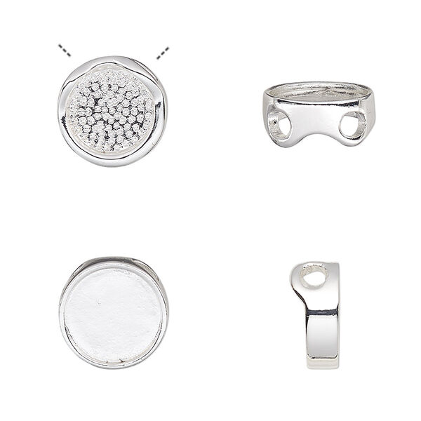 Pendant, Almost Instant Jewelry®, slide, silver-plated "pewter" (zinc-based alloy), 12mm two-sided round with 10mm round setting. Sold per pkg of 2. image number 0