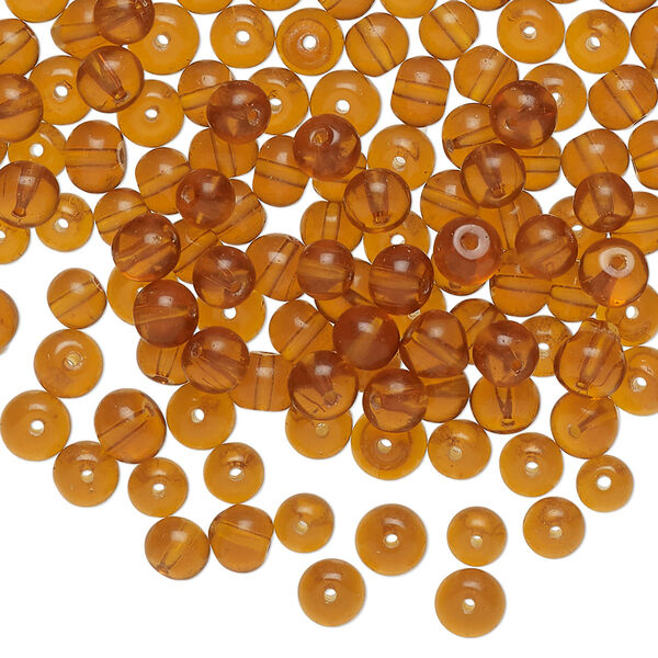 Bead, lampworked glass, translucent brown, 4mm round. Sold per 1-ounce pkg, approximately 270 beads. image number 0