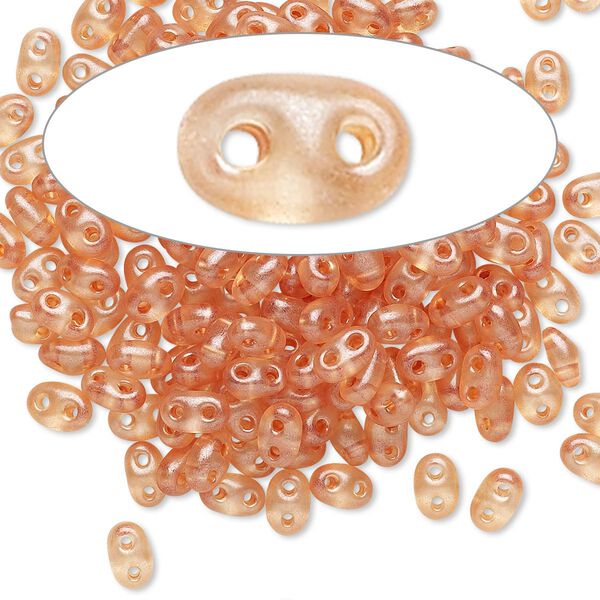 Seed bead, Preciosa Twin™ Czech glass, pkg/10g, 5x2.5mm oval, translucent brown terra pearl clear, (08318). image number 0