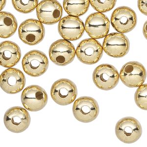 Bead, gold-finished steel, 8mm round. Sold per pkg of 100.