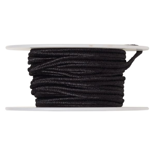 Cord, soutache, polyester, black, 3.5mm wide. Sold per 6-yard spool. image number 0