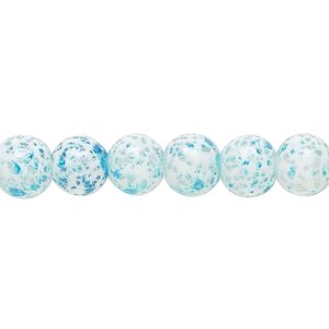 Bead, glass, opaque blue and white, 7-8mm round with random spotted pattern. Sold per 15-1/2" to 16" strand.