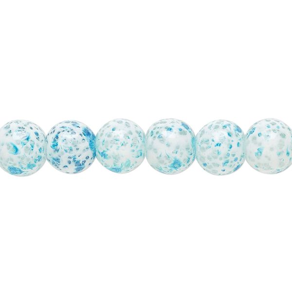 Bead, glass, opaque blue and white, 7-8mm round with random spotted pattern. Sold per 15-1/2" to 16" strand. image number 0