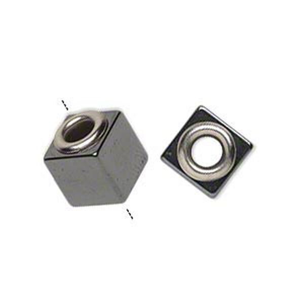 Bead, Dione®, Hemalyke™ (manmade) and imitation rhodium-plated brass grommets, 12x10mm cube with 4-4.5mm hole. Sold per pkg of 4. image number 0