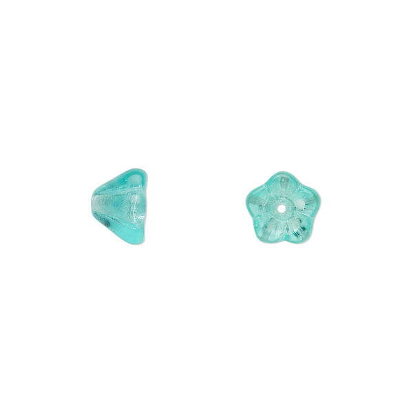 Bead, Czech pressed glass, light aqua, 8.5x6.5mm flower. Sold per 15-1/2" to 16" strand, approximately 80 beads. image number 0