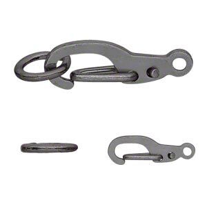 Clasp self-closing hook 1pkg12, 11x5mm hook / 5mm jump ring, gunmetal-finished brass 1-strand