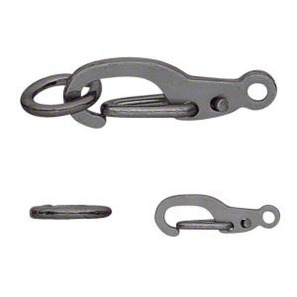 Clasp, self-closing hook, gunmetal-finished brass, 11x5mm with 5mm jump ring. Sold per pkg of 12. image number 0