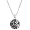 Necklace, Create Compliments®, sterling silver and enamel, black, 15mm round with flower and dots design, adjustable at 18 and 20 inches with springring clasp. Sold individually. image number 0