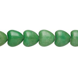 Bead, "turquoise" (resin) (imitation), apple green, 10x10mm puffed heart. Sold per 15-inch strand.