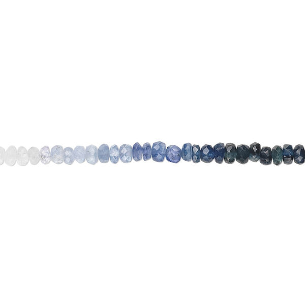 Bead, sapphire (heated), shaded, 2x1mm-4x3mm graduated hand-cut faceted rondelle, B grade, Mohs hardness 9. Sold per 15-1/2" to 16" strand. image number 0