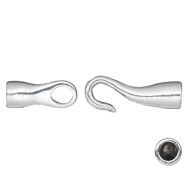Clasp, hook-and-eye, antique silver-plated pewter (tin-based alloy), 44x8mm with glue-in ends, 5mm inside diameter. Sold individually. image number 0
