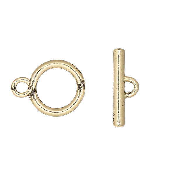 Clasp, toggle, pewter (tin-based alloy), pkg/1, gold plate, 14mm round. image number 0