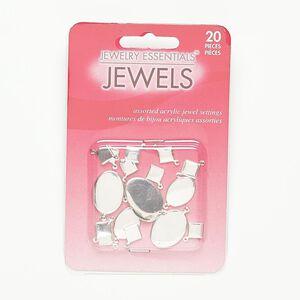 Link and drop, silver-finished steel, 9x9mm diamond bezel cup with 8x8mm diamond setting / 15x11mm oval bezel cup with 14x10mm oval setting / 19x14mm oval bezel cup with 18x13mm oval setting. Sold per pkg of 20.