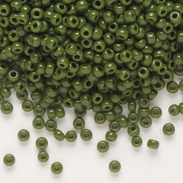 Seed bead, Miyuki, glass, pkg/50g, #8 rocaille, opaque avocado, (RR-501). image number 0