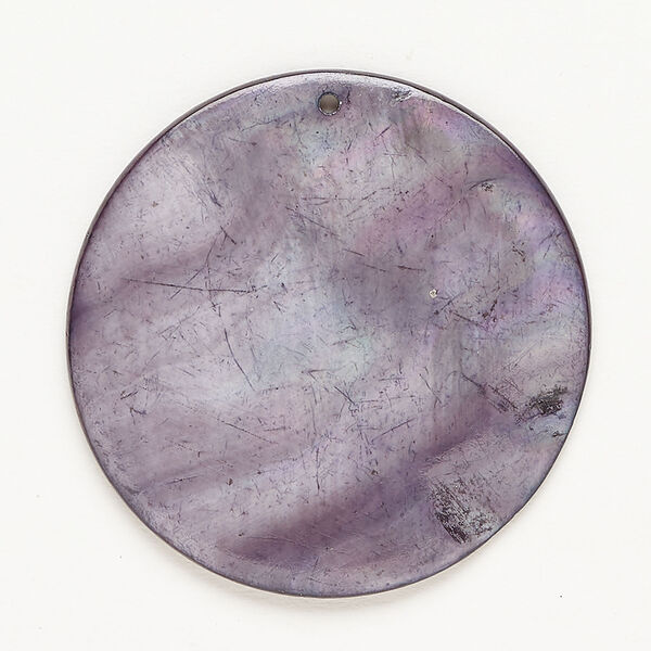 Focal, mother-of-pearl shell (dyed), steel blue, 35mm top-drilled flat round, Mohs hardness 3-1/2. Sold individually. image number 0