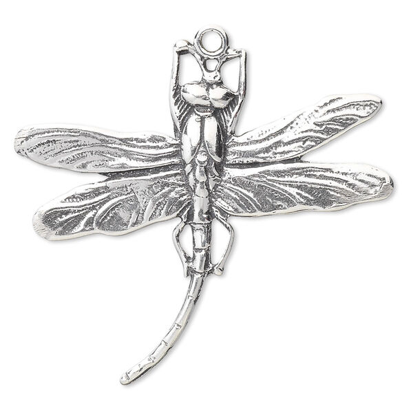 Focal, antiqued sterling silver, 39x33mm single-sided dragonfly. Sold individually. image number 0