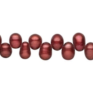 Freshwater pearl 1pkg1, top-drilled rice, 14 inch dark fruit punch 7x5mm-10x7mm cultured