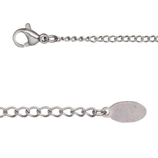 Chain, stainless steel, 1.9mm curb, 16 inches with 2-inch extender chain and lobster claw clasp. Sold individually. image number 0
