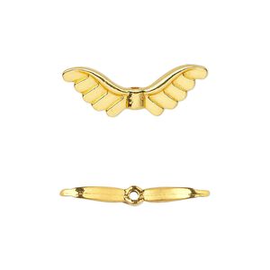 Bead, gold-finished "pewter" (zinc-based alloy), 24x8mm double-sided angel wings. Sold per pkg of 20.