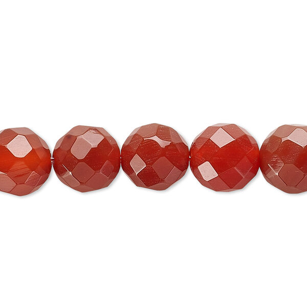 Bead, carnelian (dyed / heated), 10mm hand-cut faceted round, C grade, Mohs hardness 6-1/2 to 7. Sold per 15-1/2" to 16" strand. image number 0