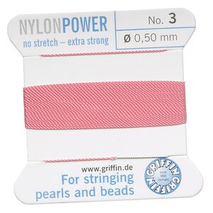 Thread, Griffin, nylon, dark pink, size #3. Sold per 2-meter card (approximately 78 inches).