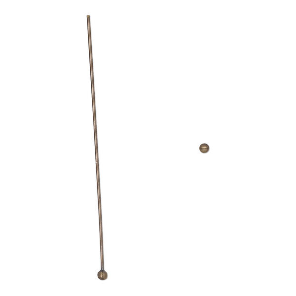 Head pin, antique gold-plated brass, 1-1/2 inches with 1.5mm ball, 24 gauge. Sold per pkg of 10. image number 0