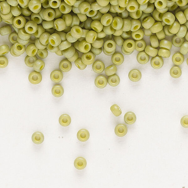 Seed bead, Miyuki, glass, pkg/25g, #11 rocaille, opaque matte rainbow seaweed green, (RR-4697). image number 0