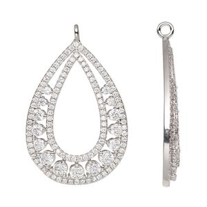 Focal, cubic zirconia and silver-finished brass, clear, 31x21.5mm single-sided open teardrop. Sold individually.