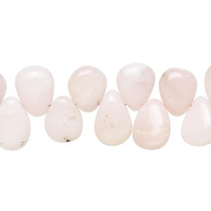 Pink opal 1pkg1, hand-cut top-drilled puffed teardrop bead natural 8 inch 10x7mm-13x9mm