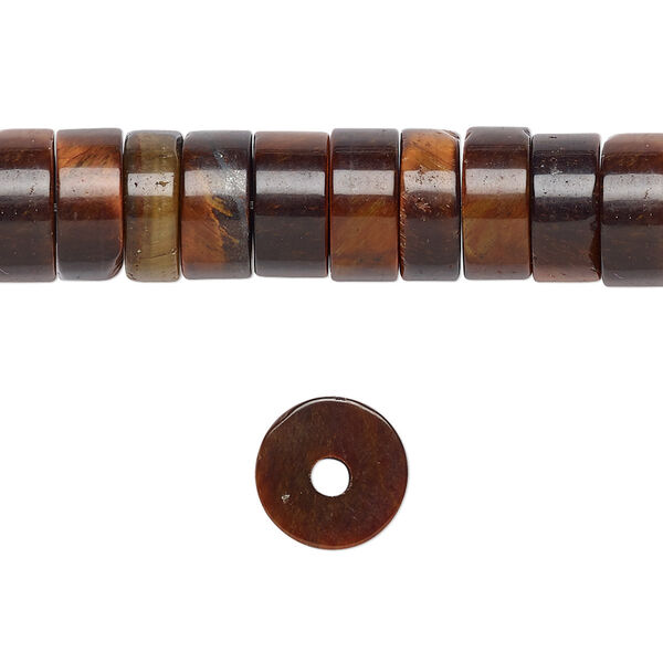 Bead, red tigereye (heated), 10x5mm heishi, B grade, Mohs hardness 7. Sold per pkg of 10. image number 0