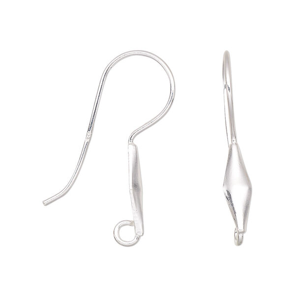 Ear wire, sterling silver, 29mm fishhook with diamond and hidden open loop, 19 gauge. Sold per pair. image number 0