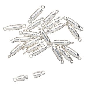 Clasp, torpedo, silver-finished brass, 10x4mm oval. Sold per pkg of 20.