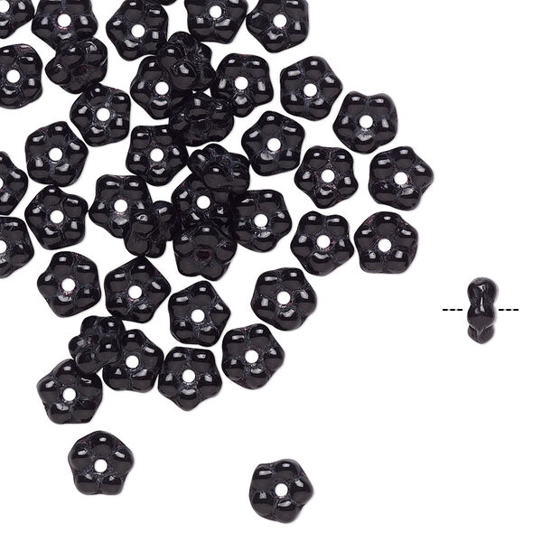 Bead, Preciosa, Czech pressed glass, opaque black, 5x2mm forget-me-not flower. Sold per pkg of 50. image number 0