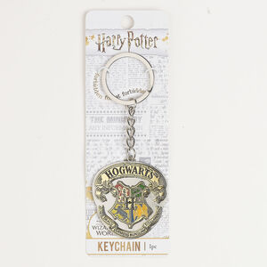 Keychain, silver-finished brass and steel / enamel, multicolored, 4 inches with 45x43mm Hogwarts™ crest and split ring.