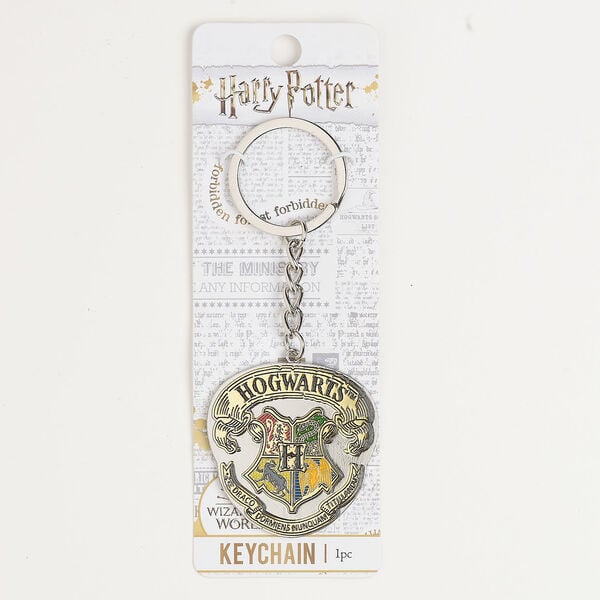 Keychain, silver-finished brass and steel / enamel, multicolored, 4 inches with 45x43mm Hogwarts™ crest and split ring. image number 0