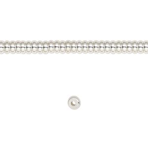Bead, silver-finished brass, 4x2mm rondelle. Sold per 8-inch strand.