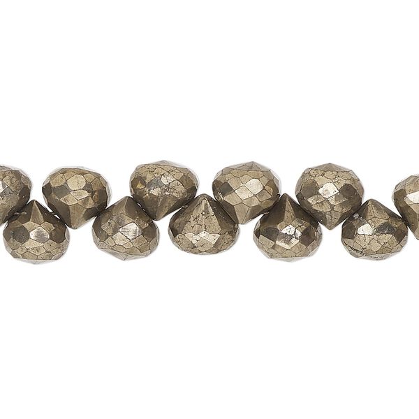 Bead, oxidized pyrite (natural), 6mm-8x7mm hand-cut top-drilled faceted teardrop with 0.4-1.1mm hole, Mohs hardness 6. Sold per 7-inch strand. image number 0