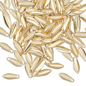Drop, gold-plated brass, 9x3mm teardrop. Sold per pkg of 100.