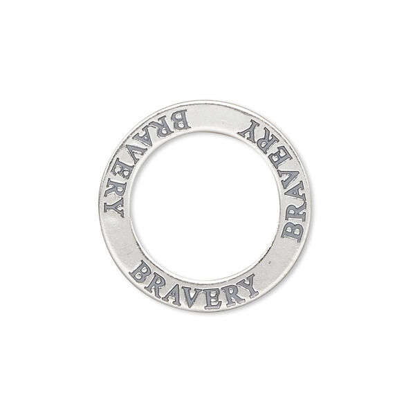 Charm, sterling silver, 22mm double-sided affirmation circle "BRAVERY." Sold individually. image number 0