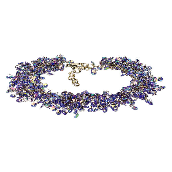 Bracelet, acrylic sequin with gold-finished brass and steel, amethyst purple AB, 20mm wide with 4mm round, 7-1/2 inches with 1-1/2 inch extender chain and lobster claw clasp. Sold individually. image number 0