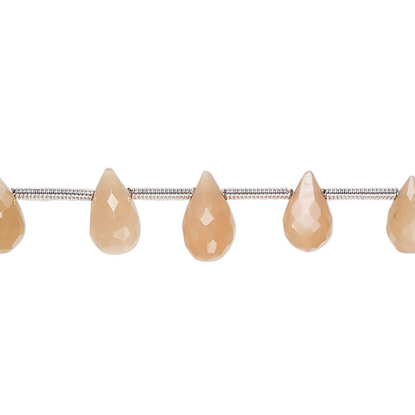 Peach moonstone 1pkg19, hand-cut top-drilled faceted briolette bead natural B+ grade, 6x4mm-10x6mm image number 0
