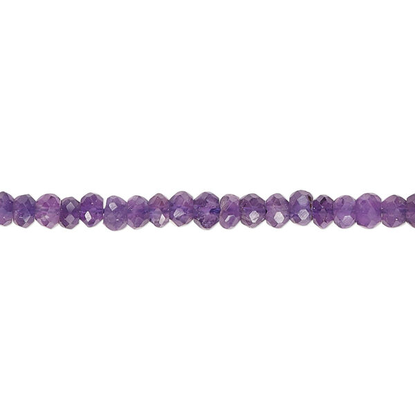 Bead, amethyst (natural), 3x2mm-4x3mm hand-cut faceted rondelle, B- grade, Mohs hardness 7. Sold per 15-1/2" to 16" strand. image number 0