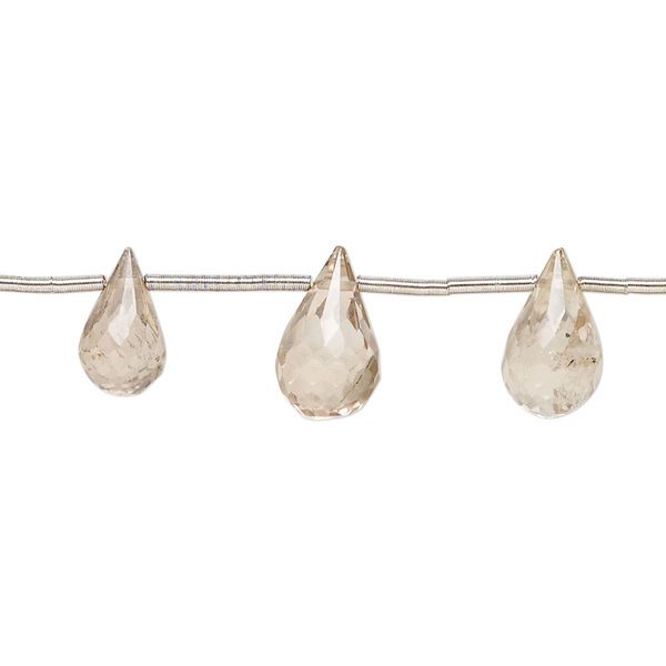 Champagne quartz 1pkg13, hand-cut top-drilled faceted briolette bead 9x6mm-11x8mm image number 0