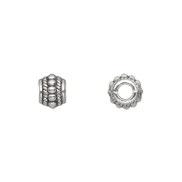 Bead, antique silver-plated "pewter" (zinc-based alloy), 8x6mm beaded barrel. Sold per pkg of 100. image number 0